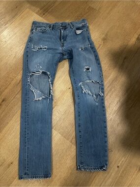 Levi's Medium Blue Straight Leg Ripped Jeans